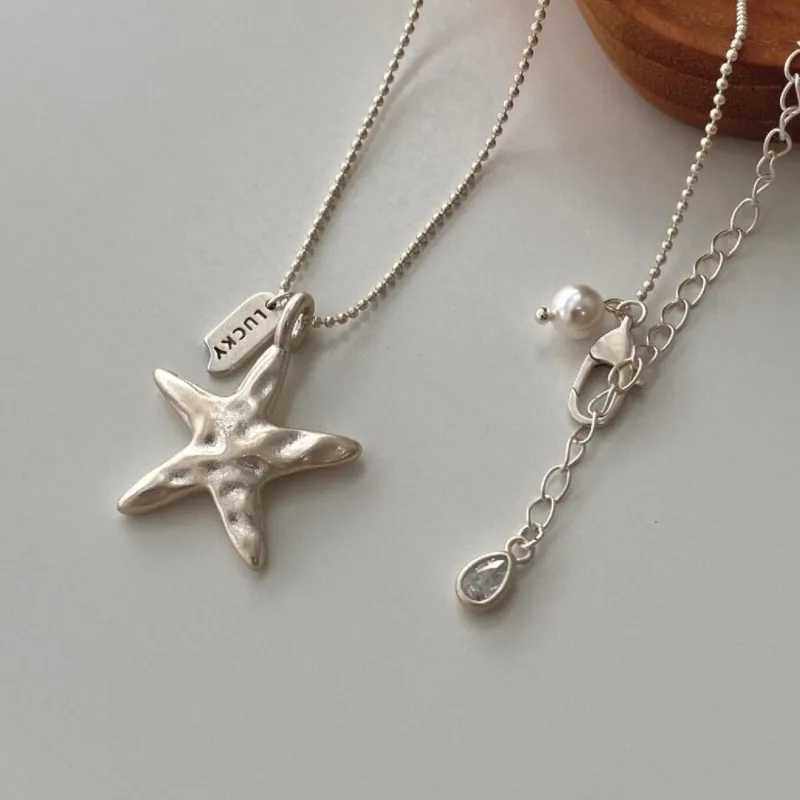 Simple Fashion Starfish Necklace for Women Inche Texture Pentagram Layered Collarbone Chain Necklaces Jewelry