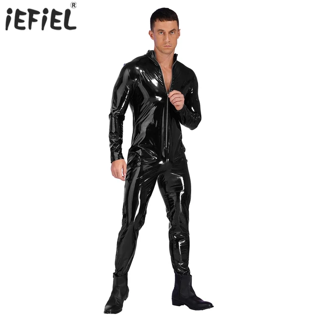 Black Mens Lingerie Elastic Skin-tight Bodysuit High Collar Sleeveless  Zipper Bodycon Stretchy Nightclub Cosplay Costume - AliExpress