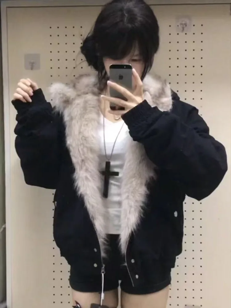 شتاء جديد أنيق بطانة الفراء معطف فضفاض المرأة Y2k...