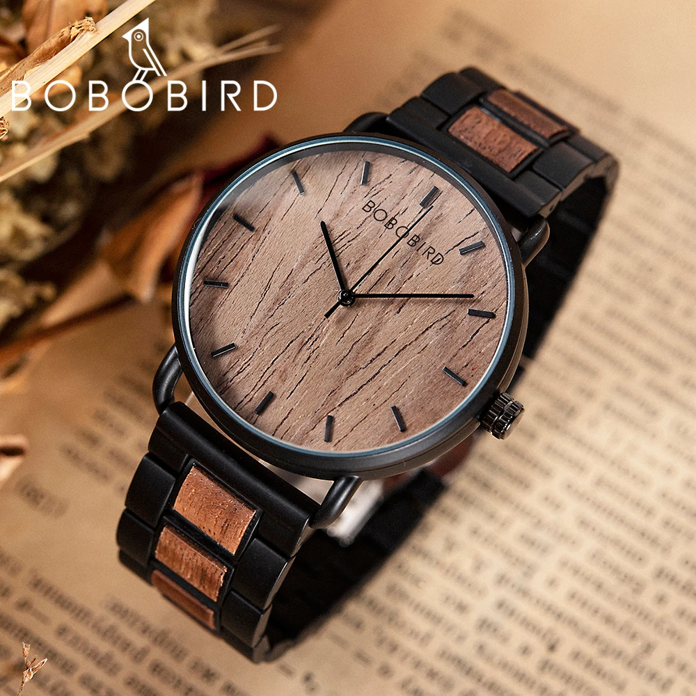 BOBO BIRD Watches For Men Top Luxury Brands High Quality Quartz Movement Wristwatch For Man Wooden Strap Relogio Masculino 12 matel 12 13 24 hooks wooden necklace jewellery display props walnut oak wooden jewelry stand bracelets watches display stand