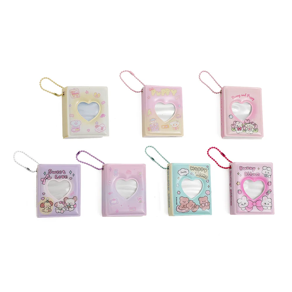 Mini Photo Album Keychain 3 Inch 16 Pockets For Small Photos Collectible Book Cartoon-Themed With Bear Rabbit Durable