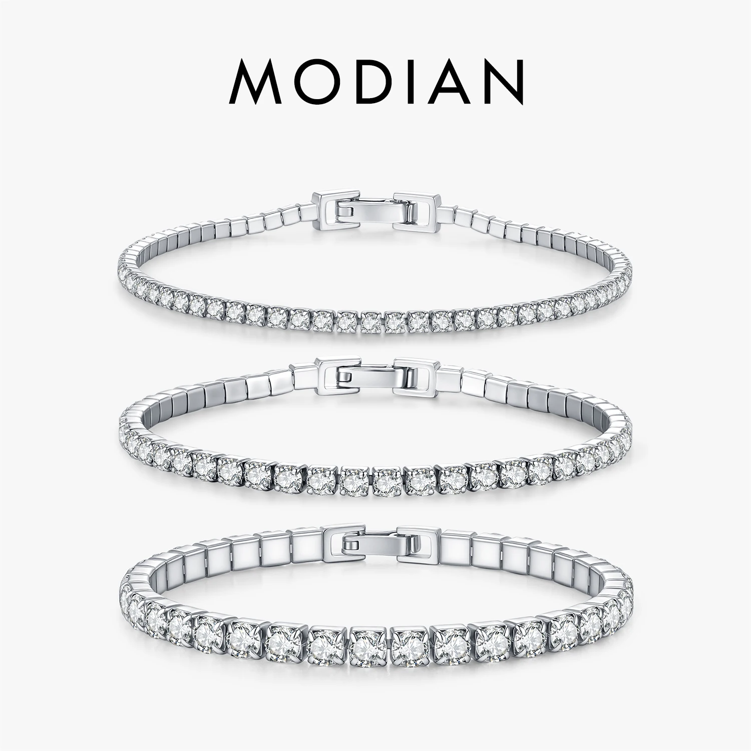 모디안 3MM 4MM 5MM 패션 팔찌  럭셔리 라운드 클리어 큐빅 지르코니아 얇은 테니스 팔찌 여성용 고급 주얼리 선물