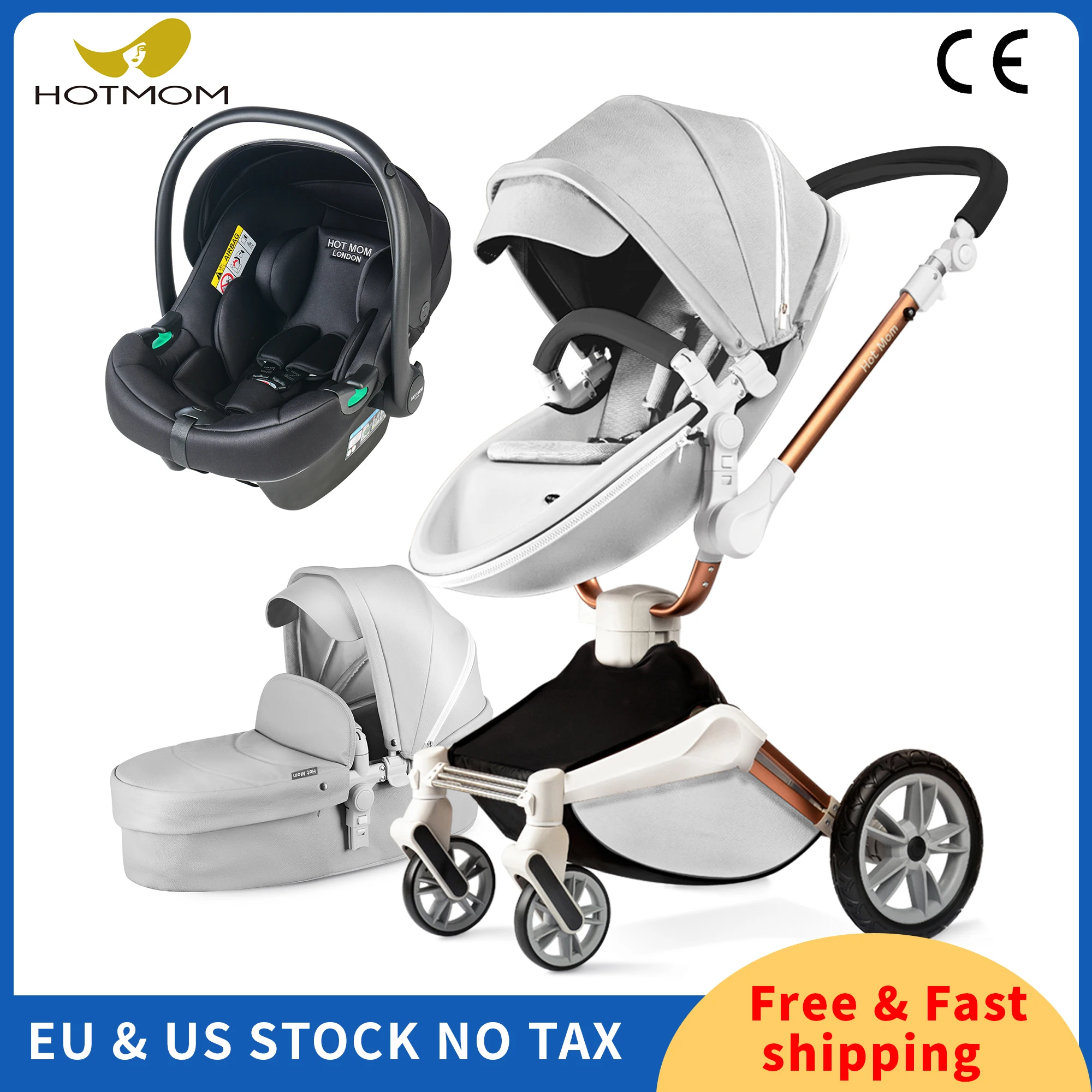 Baby stroller Mom Baby Stroller 3 in 1 Travel System 360&deg; Rotation High Landscape Stroller Large Wheels Suitable For Various Terrains
