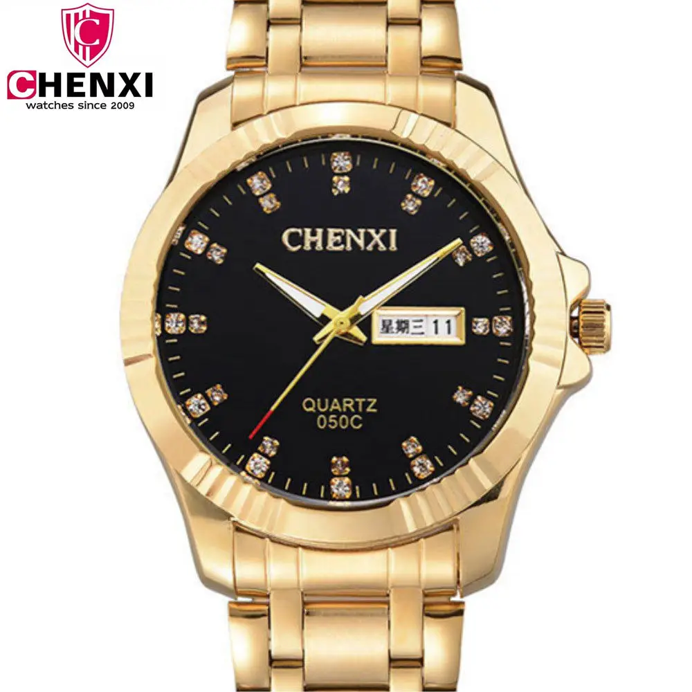

CHENXI Brand Watch Men Fashion Steel Strap Gold Watches Quartz Calendar Date Display High Quality waterproof Wristwatches Male