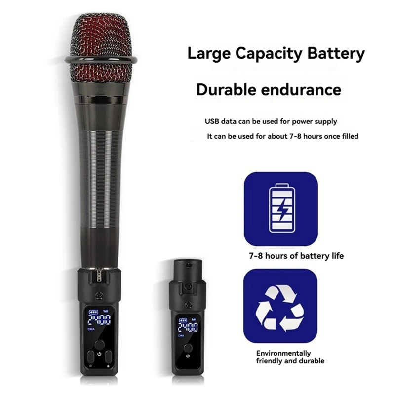 UHF 무선 마이크 변환기 XLR 충전식 송신기 및 수신기 마이크(48V 캐패시티브 마이크용)-A23U