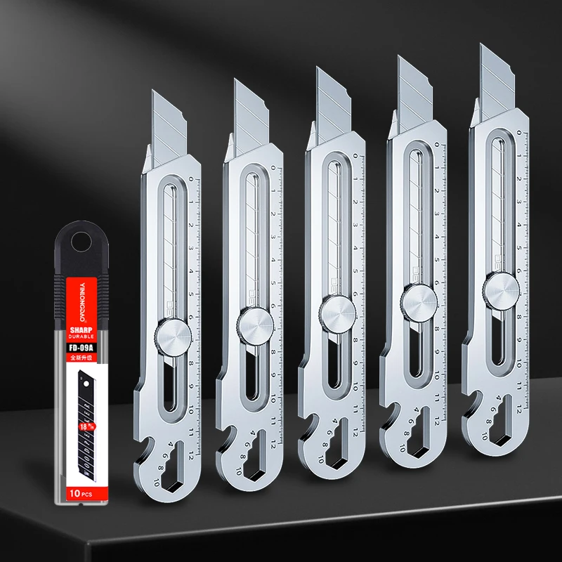 6 in 1 Stainless Steel Utility Knife Multi-Function Opener Retractable Box Cutter Portable Office Home Courier Unboxing Knifes