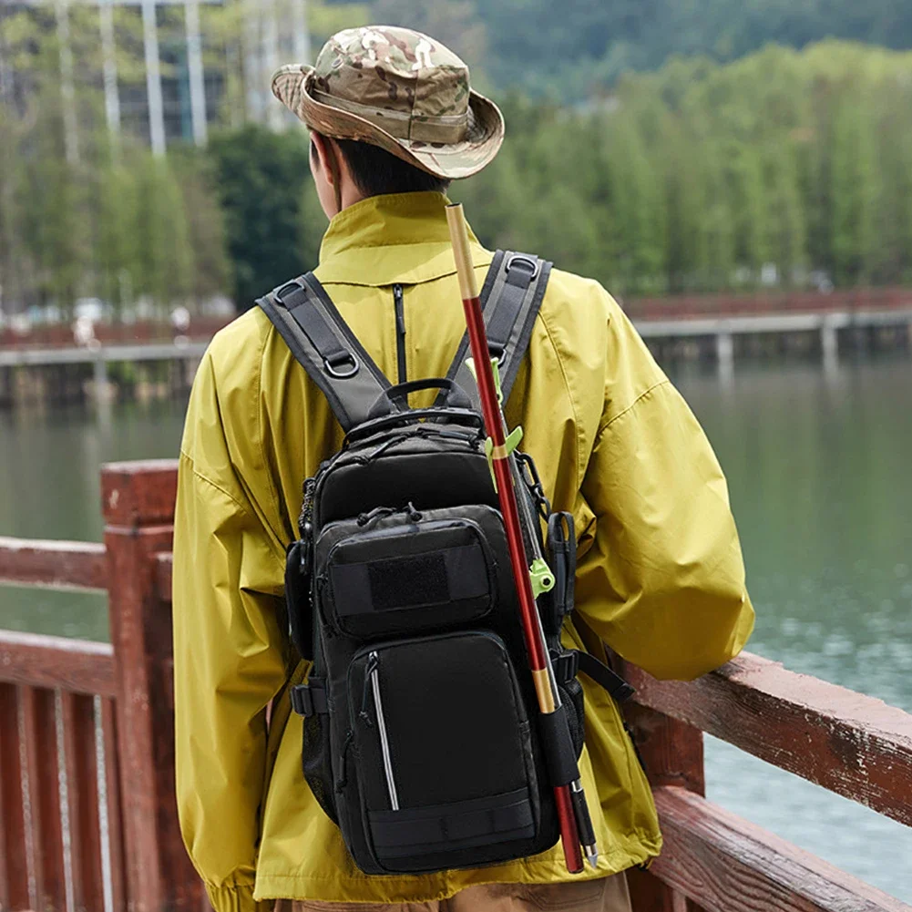 Fishing Backpack with Rod Holder Outdoor Fishing Tackle Backpack Waterproof Outdoor Travel Hiking Camping Shoulder