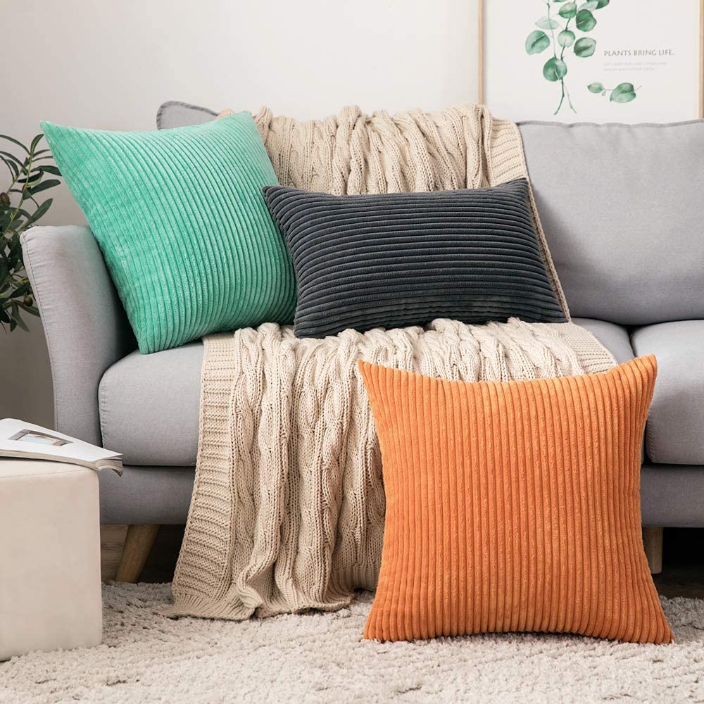 Supersoft Corduroy Cushion Cover Solid Striped Throw Pillow Covers Decorative Pillow Case for Sofa Bed Living Room Decoration