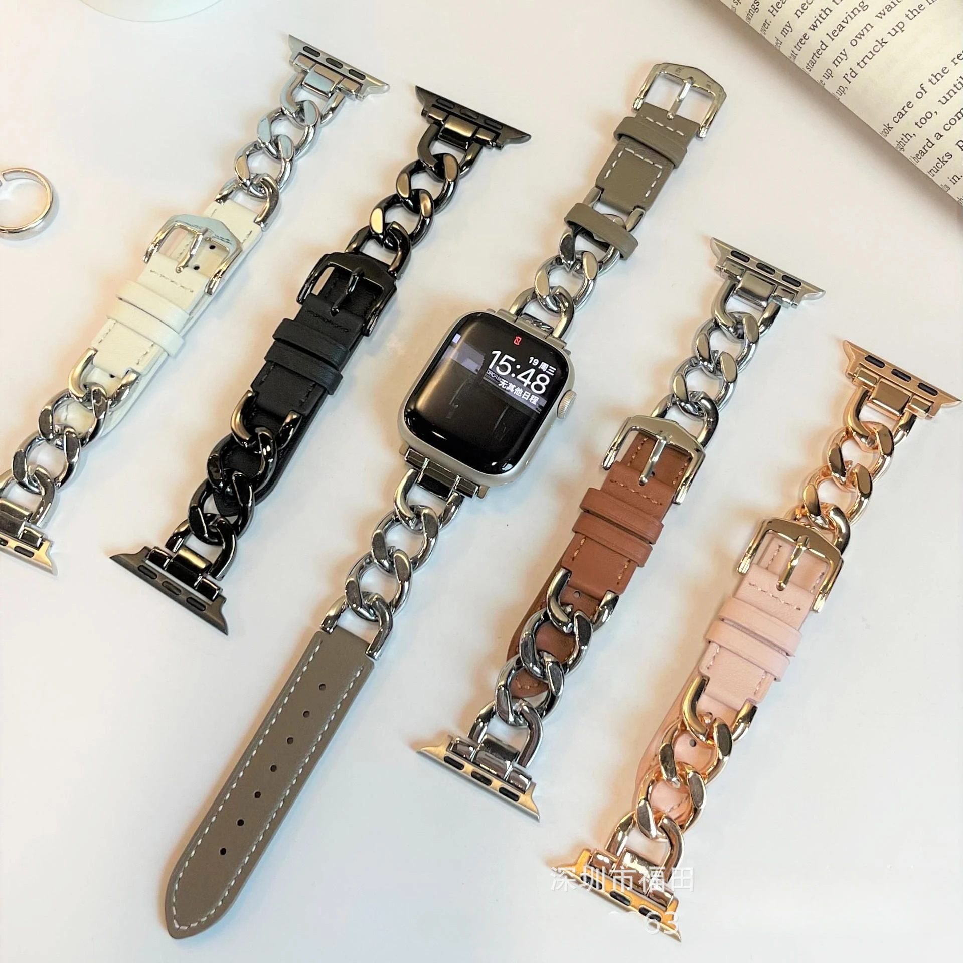 

Stainless Steel Leather Strap for Apple Watch Series 8 Ultra 49mm Band 40 41mm 38 42mm Bracelet for iWatch 8 7 se 6 5 4 44 45mm