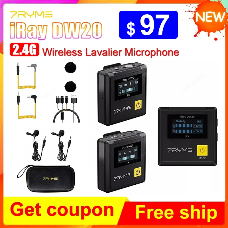 7ryms-ラベリアマイク,vw 20 2.4g,カメラ用ワイヤレスマイク,電話,ビデオ,YouTube,ライブストリーミング,TikTok用