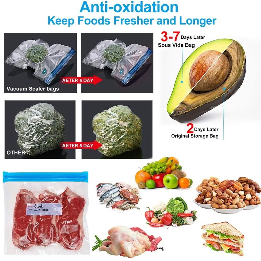 Vacuum Food Storage Bags Ziplock Plastic Transparent Reusable Kitchen Vacuum Compression Bags