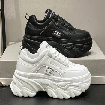 Women Shoes Trend White Black Chunky Sneakers Autumn Winter Thick Bottom Dad Shoes High Quality PU Leather Platform Sneakers New 1