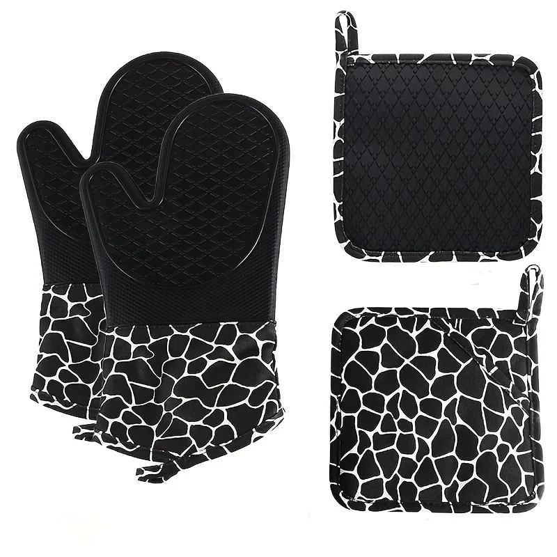 Professional Extra Long Heat Resistant Silicone Oven Mitt with Quilted Liner and Flexible Grip