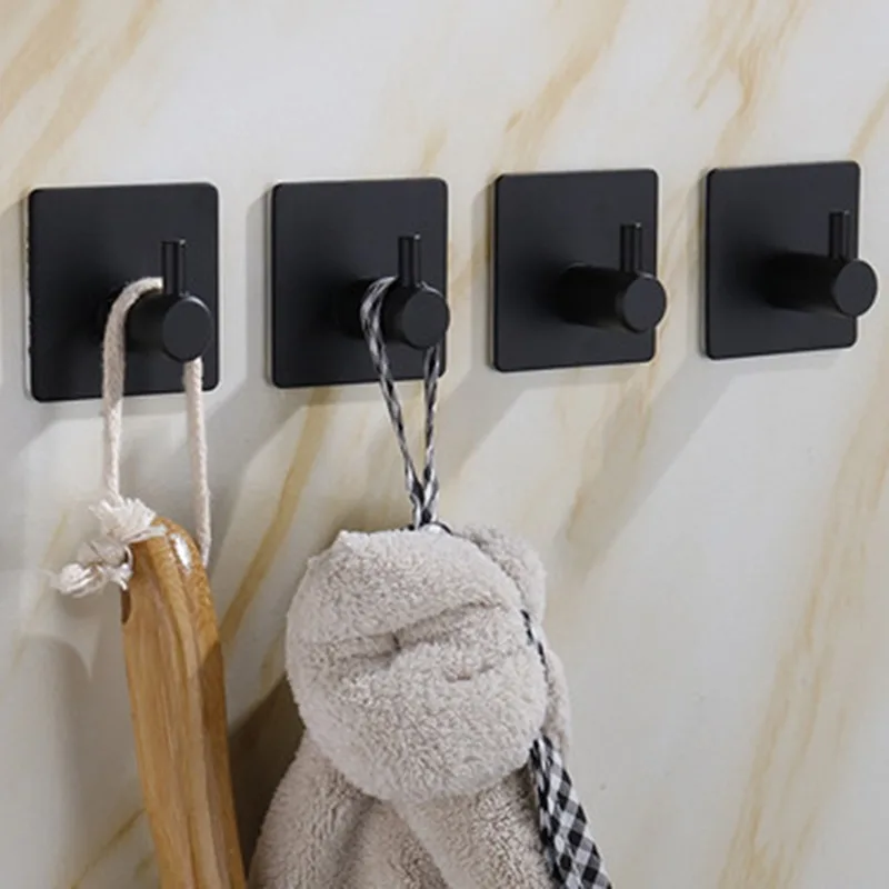 Bathroom Hardware Set 1Pcs Stainless Steel Silver Hole-Free Wall Hanging Hook Bathroom Hardware Set Towel Rack Toilet Paper Holder Towel Bar