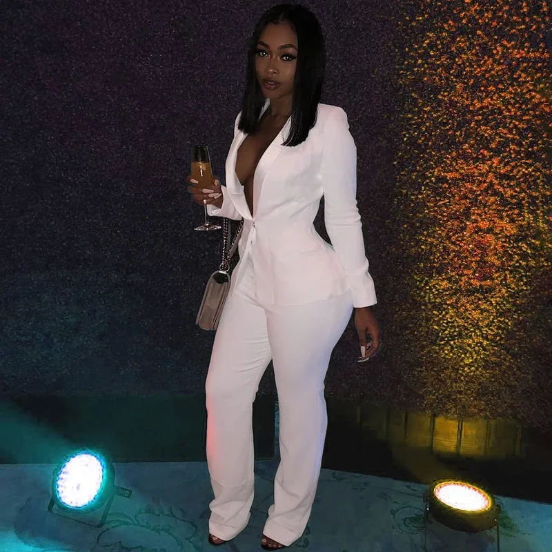 Two Piece Set Solid Colors Blazer Women V Neck Pant Suit Simple All-Match Casual Office Blazer Set Work Wear Commute Clothing