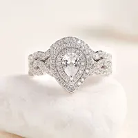 Newshe Halo Pear Cut AAAAA Cubic Zircon 925 Sterling Silver Infinity Engagement Rings For Women Wedding Band Bridal Ring Set - Image 4