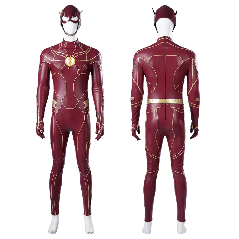 

Barry Allen Cosplay Flash Costume Adult Men Red Zentai Jumpsuit with Headgear Halloween Carnival Theme Party Superhero Bodysuit