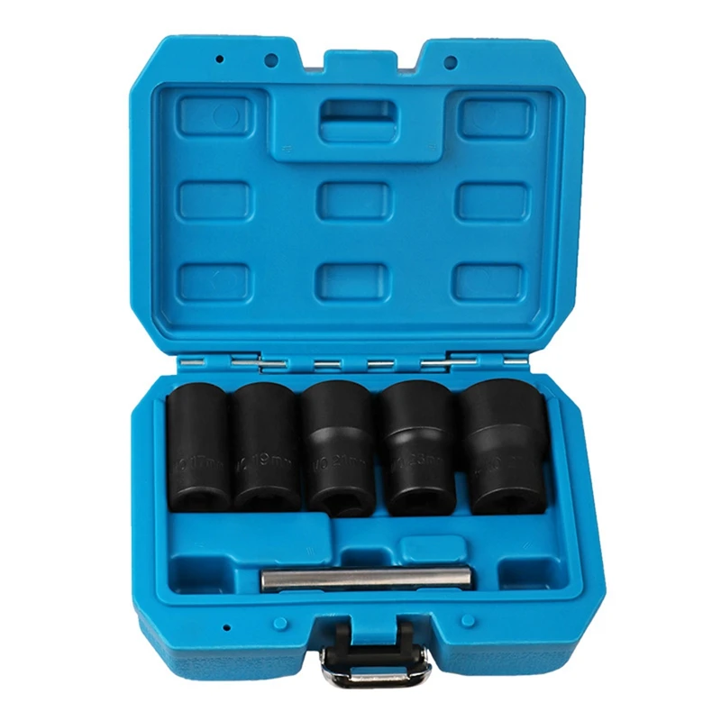 깨진 너트 추출기, 17mm, 19mm, 21mm, 23mm, 27mm 슬리브, 중앙 피어싱 로드 너트 제거 도구 키트, 재사용 가능, 6 개