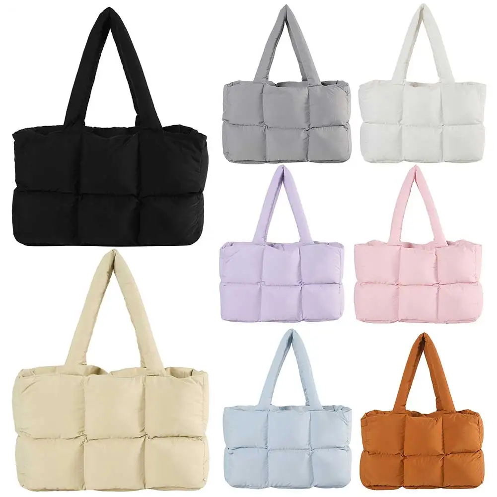 Women Shoulder Bag Solid Color Quilted Simple Cloud Bag Large Capacity Soft Cloud Tote