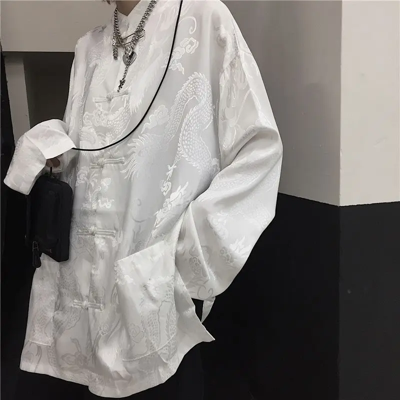 Chinese Style Tang Clothes Long Sleeve Tops Men Women Streetwear Satin Shirt Vintage Button Down Kong Fu Blouse Streetwear