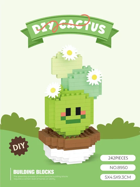 Potting Building Blocks Mini Cactus Tabletop Decoration Eternal Life Flower Succulent Pot Diy Assembling Model Children Toy Gift 12