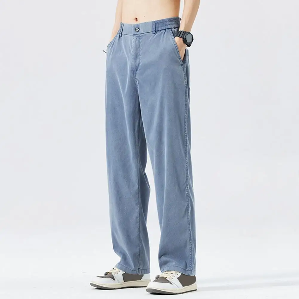 남성용 경량 카고 팬츠, 주머니가 있는 넓은 다리 탄성 허리 바지, 캐주얼 데일리 웨어, 루즈핏, 빠른 건조 냉각 원단