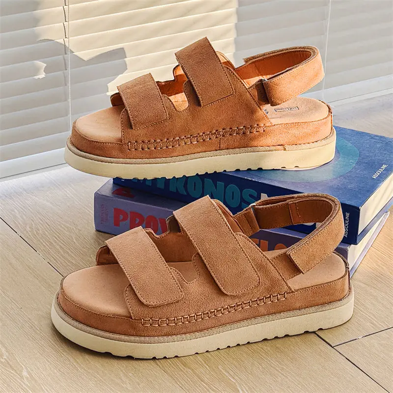 2024 Men Cowhide Non-Stuffy Feet Fashion Sandals Summer New Couple Thick Bottom Increased Super Soft Outdoor Slippers Women 2