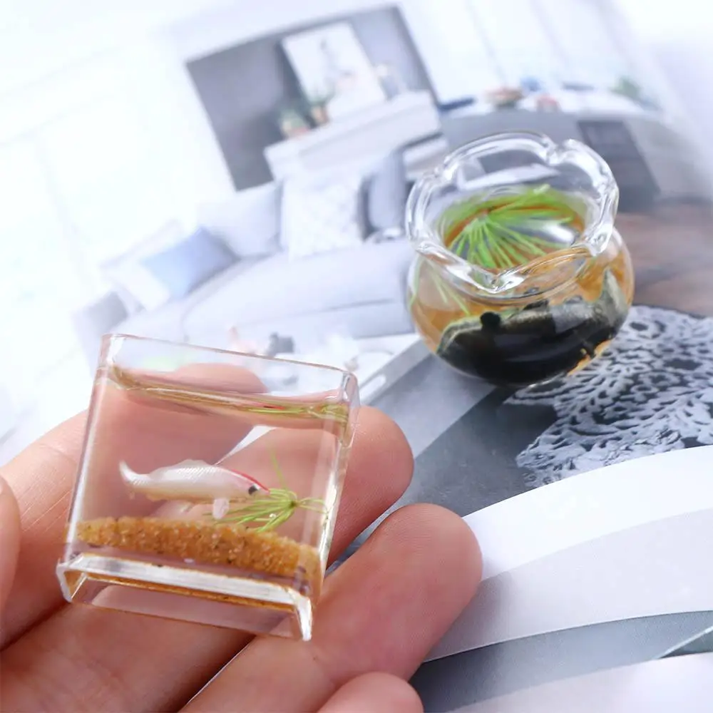 

Dollhouse Miniature Glass Fish Tank Bowl Aquarium Doll House Home Ornament Toy For Dollhouse Decals