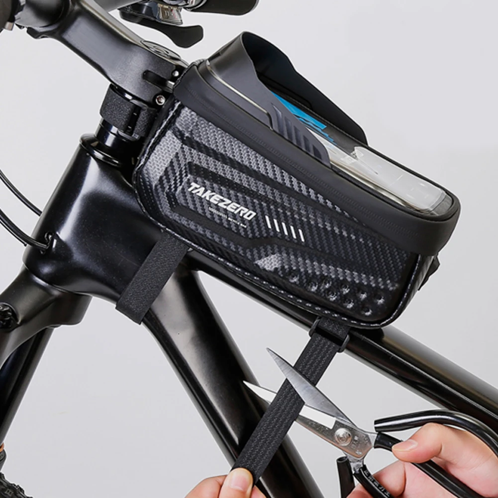 Rainproof Bike Bag Carbon Fiber PU Bicycle Front Cell Phone holder with 6.8 Inch Touch screen Top Tube Cycling MTB Road Bike Bag