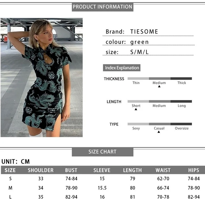 Women Chinese Traditional Dress Split Hem Gothic Dragon Sexy Short Dress Party Hollow Out Vintage Cheongsam Qipao