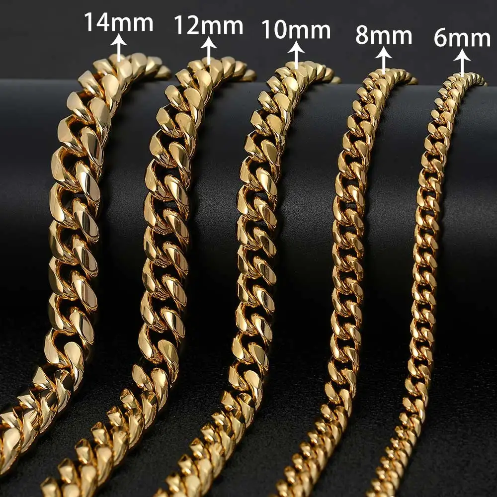 Cuban Chain Hiphop Rock Party Stainless Steel Jewelry Silver Gold Plated Luxury Men Necklace