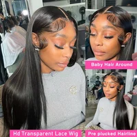 Perruque Lace Closure Wig naturelle lisse, cheveux humains, 13x4, 13x6, 5x5, pre-plucked, avec baby hair, transparente 360 3