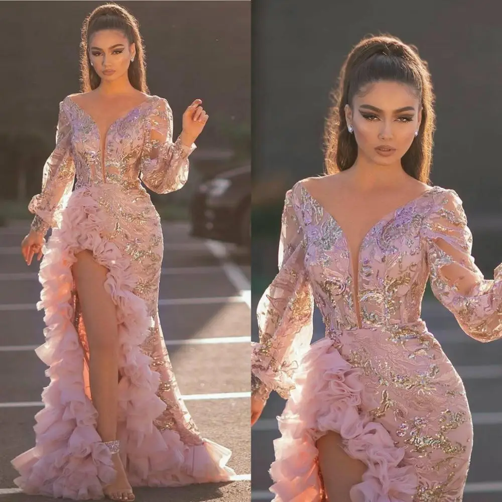 

Aso Ebi вечерние платья-русалки с длинным рукавом и разрезом по бокам