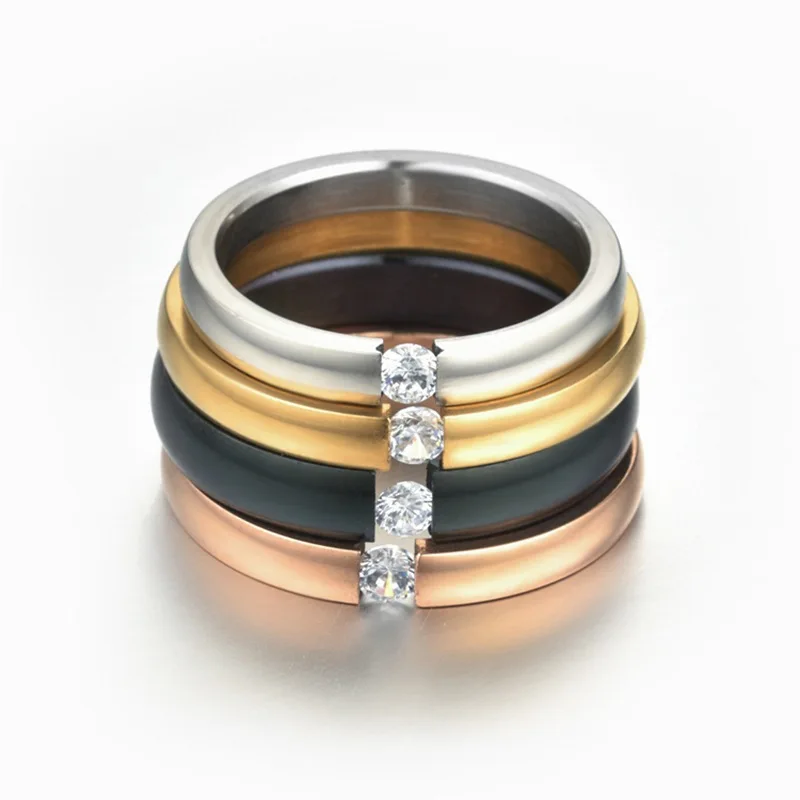 Stainless Steel Ring for Women Men Inlay Cubic Zirconia Stone Wedding Engagement Ring Trendy Female Stackable Lose Weight wedding rings,jewelry rings,ring jewelry,cubic zircon ring