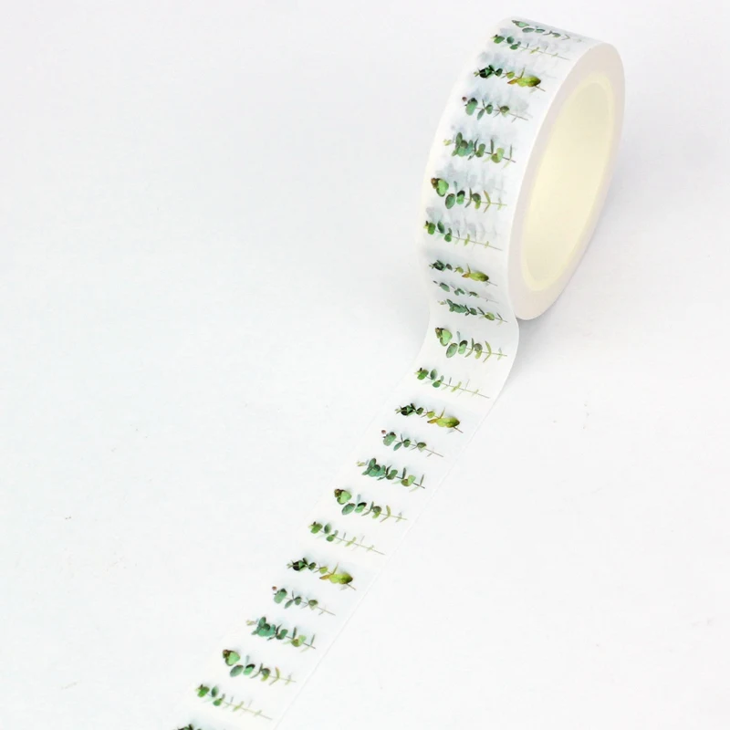 2024 חדש 1pc 10 מ 'עיצוב ירוק עלים אוקליפטוס נייר דבק מיסוך סרט הדבקה נייר דבק מסקינג נייר נייר נייר חמוד