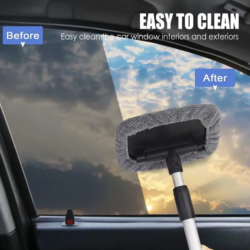 

Car Window Cleaner Brush Kit Windshield Defogging Brush Strong Absorbent Dust Removal Long Handle Wiper With Spray Bottle