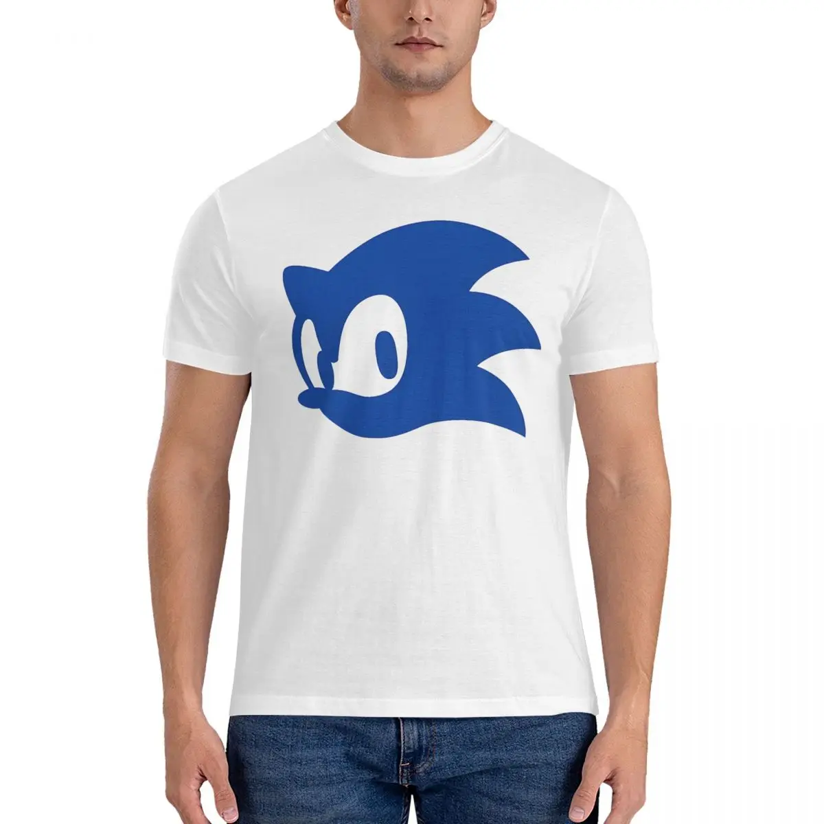 thumbnail image 1 of Camisetas con el logotipo de la cabeza para hombre, camiseta divertida de Sonic, camiseta de manga corta con cuello redondo, ropa de algodón puro recién llegada, 1 of 5