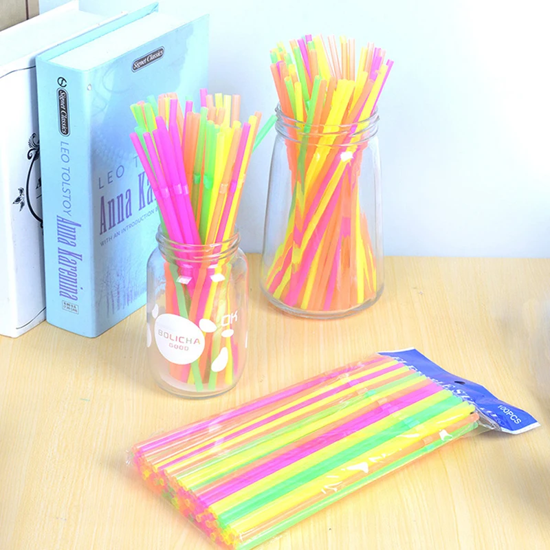 100Pcs 21cm Mixed Colors Plastic Bendable Drinking Straws Disposable Beverage Straws Wedding Decor Party Supplies