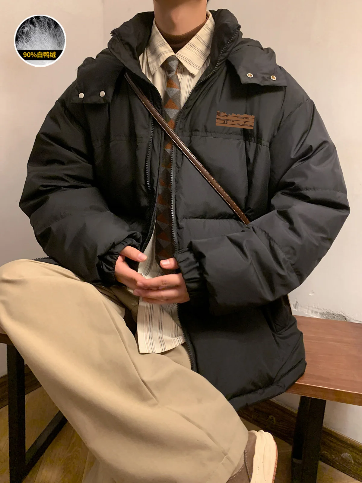 

Chic Men's Down Coats Streetwear Casual Hooded Coat 90% White Duck Down Woman Loose Down Jacket Regular Long Winter 2023