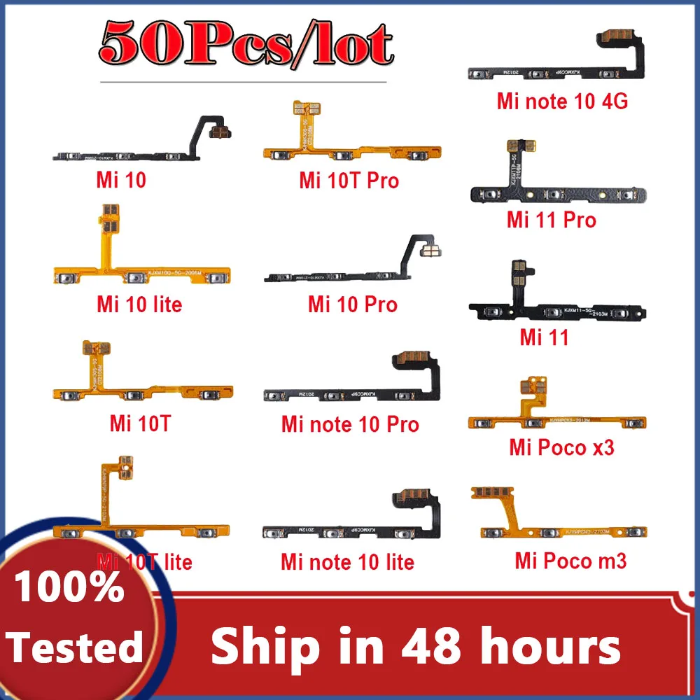

50Pcs On/Off Button Key For Xiaomi Mi 11 Note 10 10T lite Pro 4G Poco M3 X2 X3 F1 F2Pro Power Volume Mute Switch Button Ket Flex