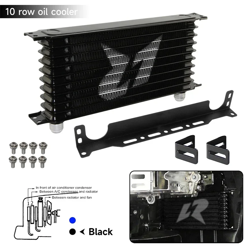 LINESRACING AN10 10Row Aluminum Oil cooler W/ 262mm Mounting Bracket Kit Trust Type Black/Blue oil cooler kit