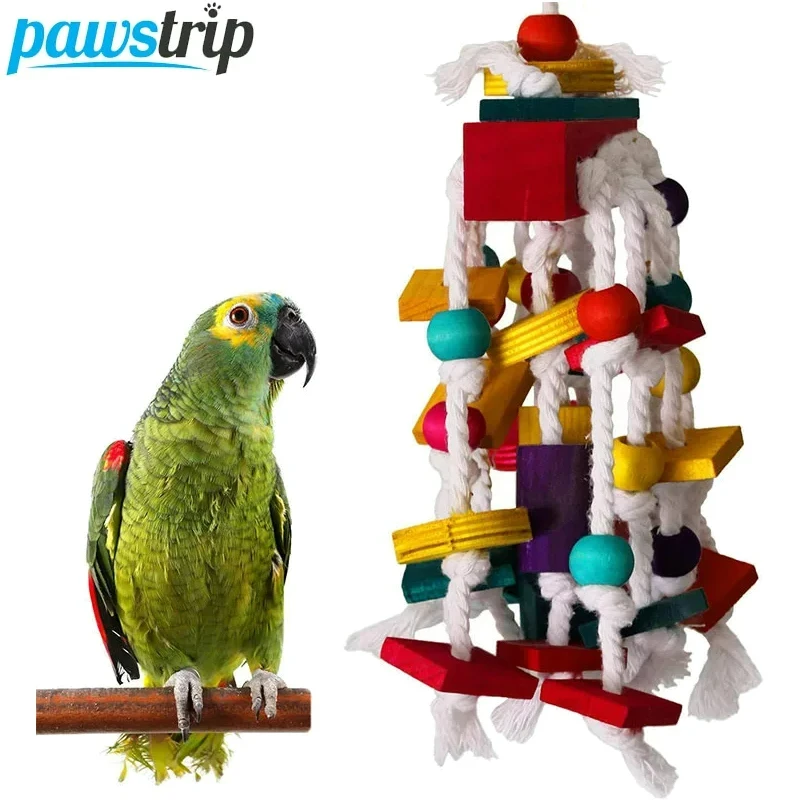 Parrot Toy Bird Toy Bird Swing Toy 1Pc Bird Toy Funny Wooden Blocks Parrot Chewing Toys Parrots Hanging Chewing Rope Swing Colorful Parrots Training Tool