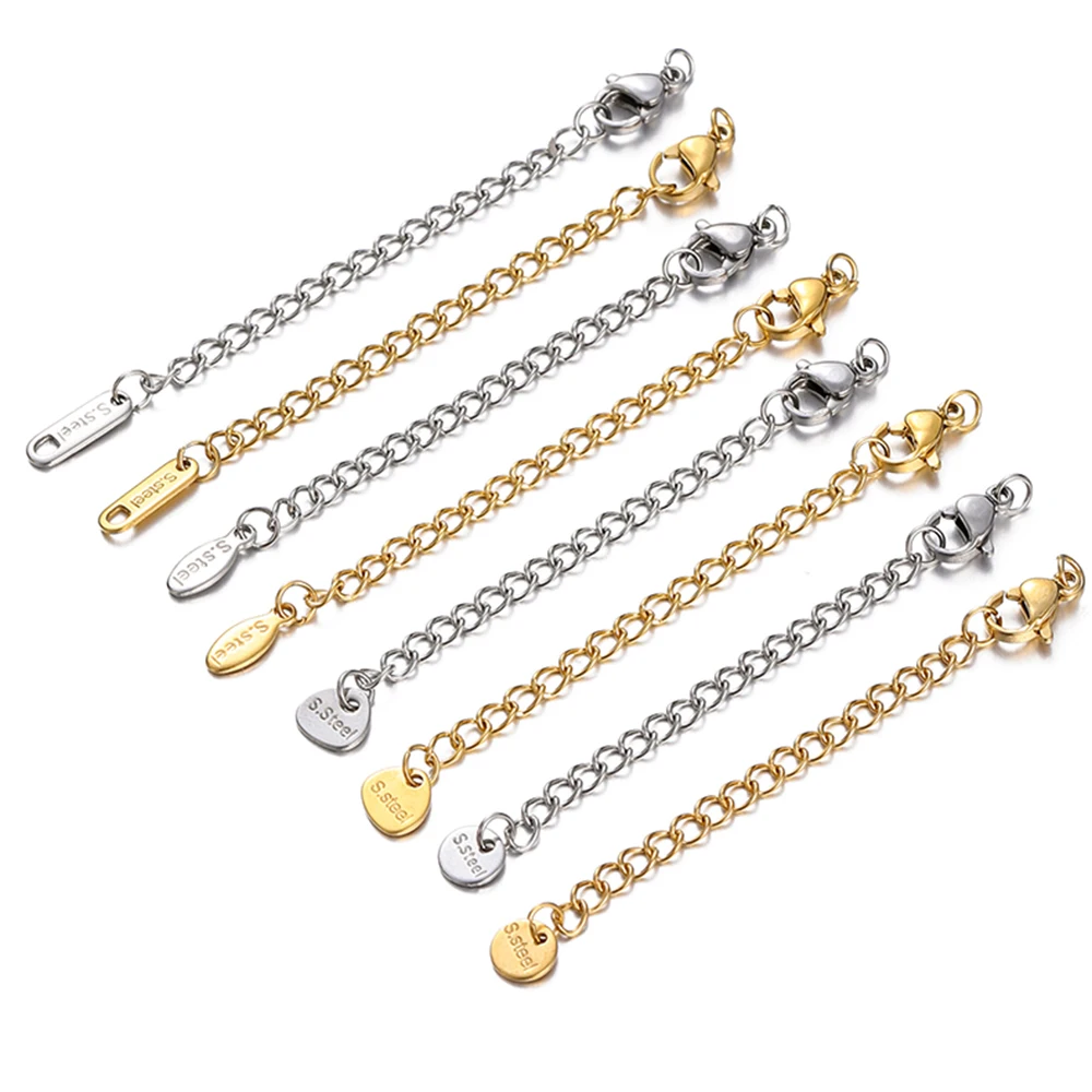 10 Stück Edelstahl-Verlängerungsketten mit Karabinerverschlüssen, Verbindungsstücke für Halsketten, DIY-Armband-Zubehör, Großhandel – Detail 2