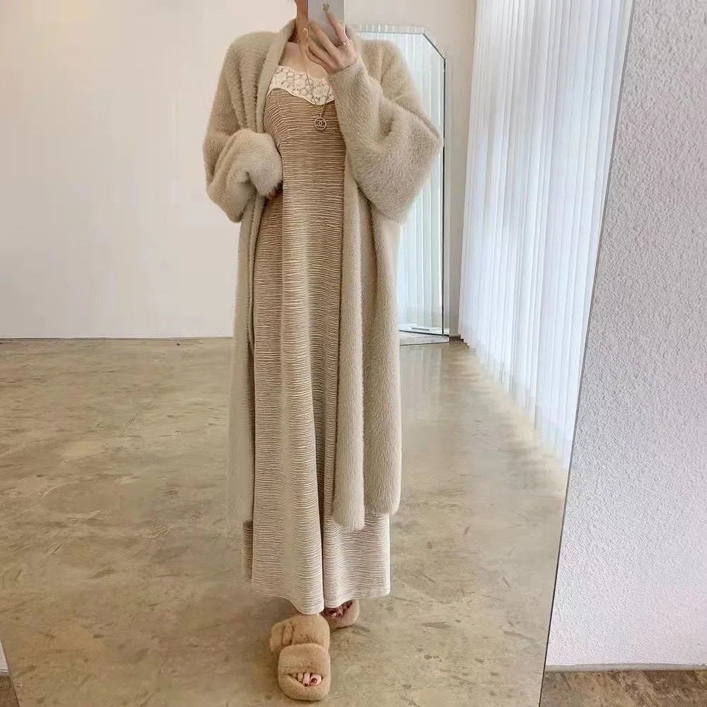 Fluffy Long Cardigan Women Elegant Long Sleeve Fur Loose Female Knit Sweater Coat 2023 Autumn Winter Street Maxi Lady Outwear