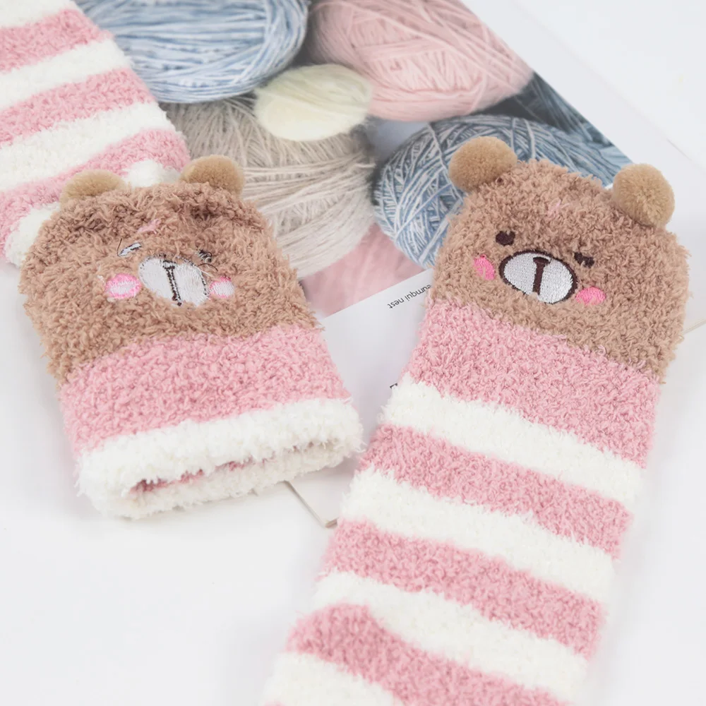 CutiePlusU Striped Coral Fleece Socks - 2 Pair Pack Warm Fuzzy Thigh High Socks