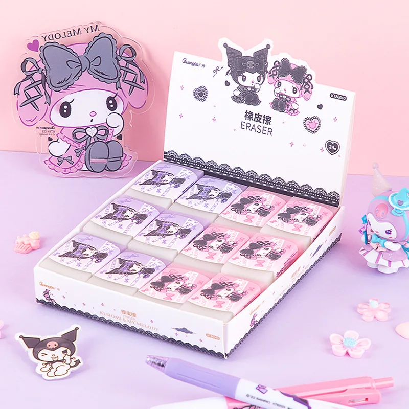 

Резиновый ластик Sanrio 24 шт., милые ластики в стиле аниме My Melody Kuromi, школьные принадлежности для девочек и детей, детские подарки