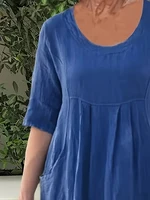 Plus Size 2025 New Large Size Casual Loose Short Sleeve Dress Pure Colour Pocket U Neck Casual Elegant - Image 5