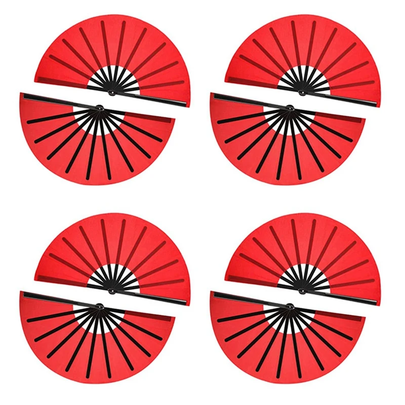 

8 Pieces Large Folding Fan Nylon Cloth Handheld Folding Fan Chinese Kung Fu Tai Chi Fan Decoration Fold Hand Fan (Red)