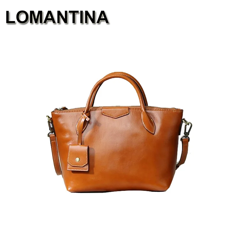 

LOMANTINA 2 Shoulder Straps Vegetal Kneading Cow Leather Small Satchels Soft Large Capacity Handbags And Purses Ladies Tote