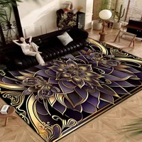 Luxury Golden Floral Carpet Living Room European Home Decoration Sofa Coffee Tables Rugs for Bedroom Non-slip Floor Mat Washable 2
